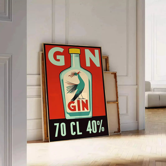 space vibrant Gin Cocktail Poster bold blend orange red hues spirit mixology enthusiasts modern décor lovers style preferences