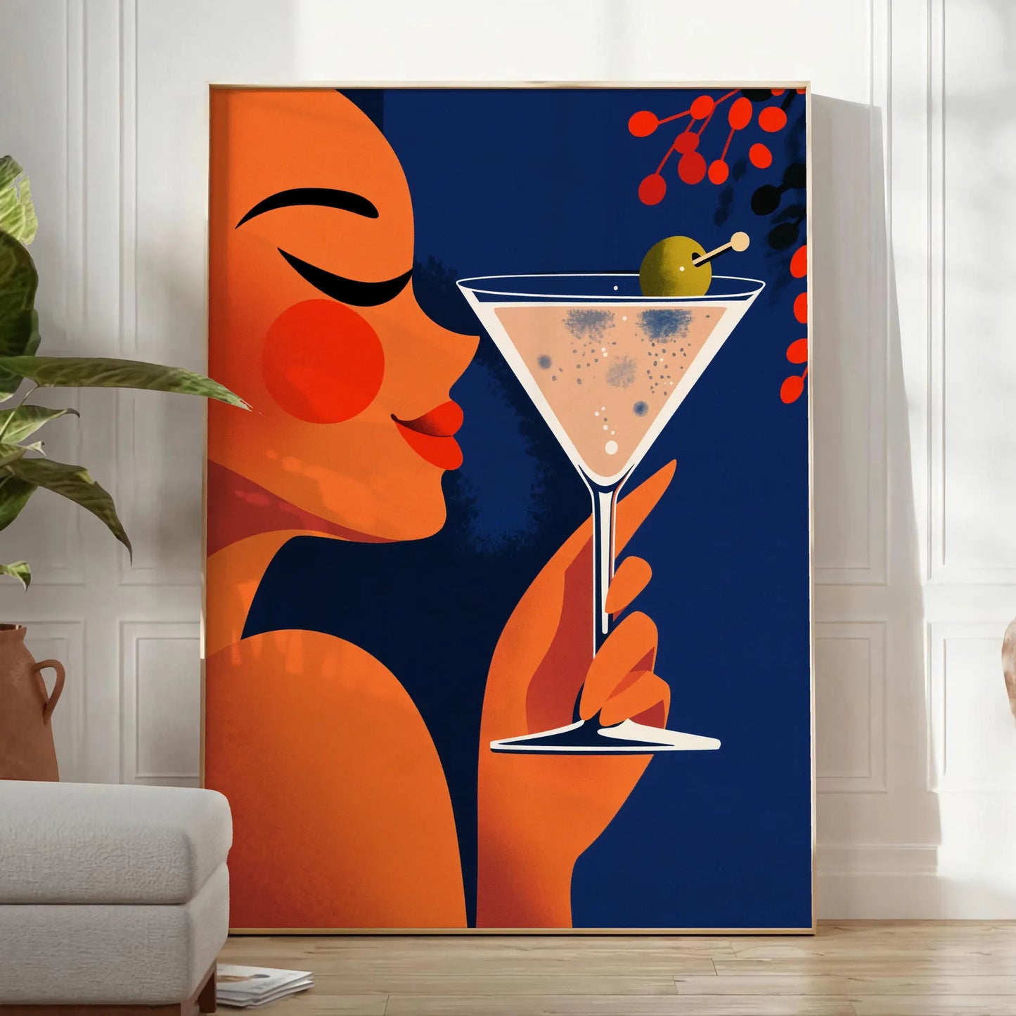 space Femme Martini Cocktail poster vibrant orange green hues art lovers enthusiasts stylish splash color room unframed version eye artwork