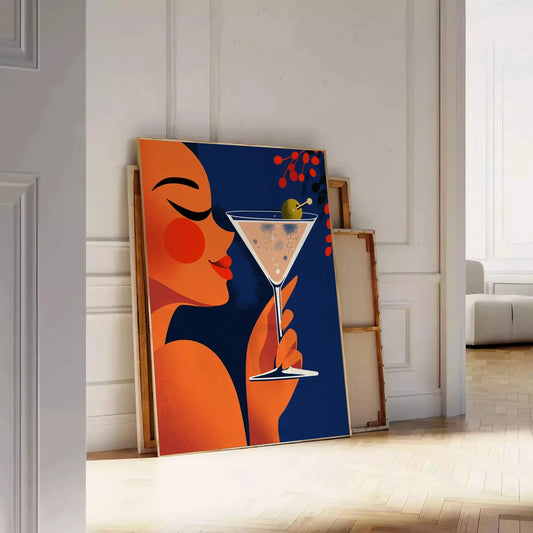 space Femme Martini Cocktail poster vibrant orange green hues art lovers enthusiasts stylish splash color room unframed version eye artwork