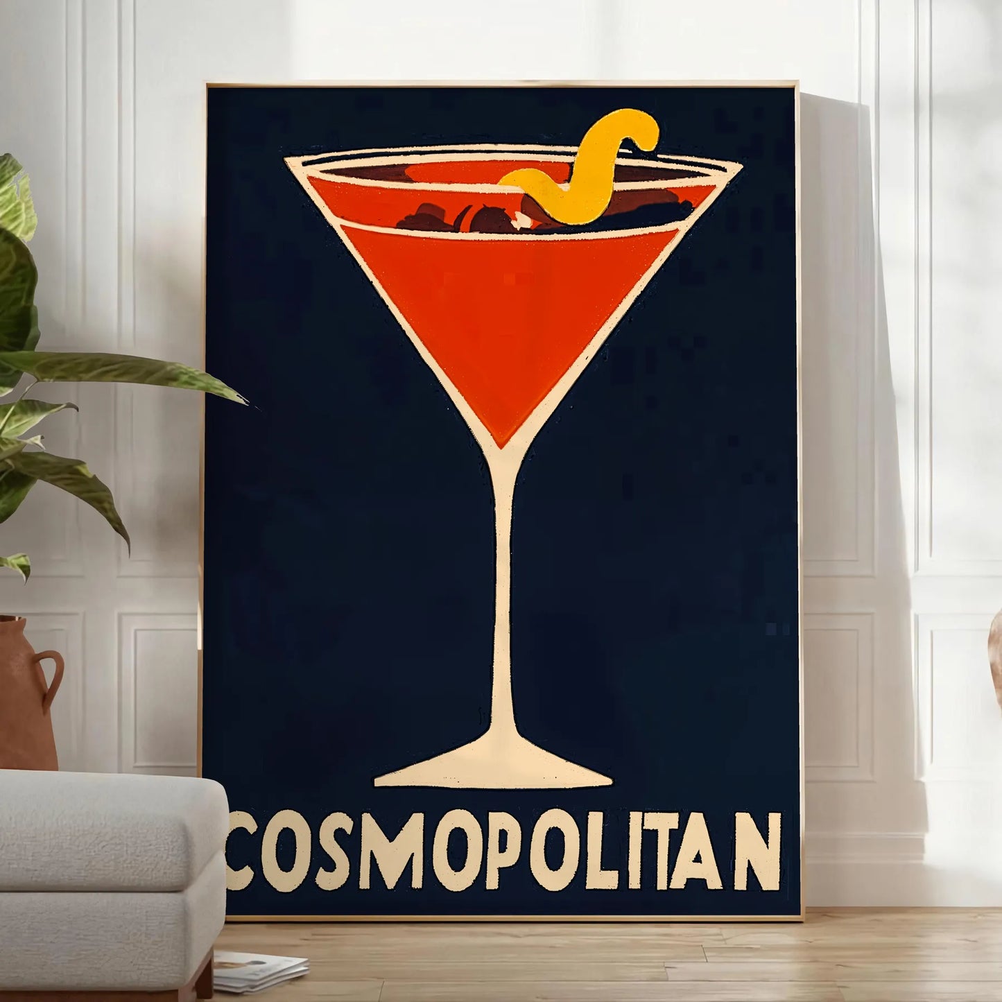 space vibrant Cosmopolitan Cocktail poster stunning blend orange gray hues splash style room essence chic sophistication sizes A4 cm A0