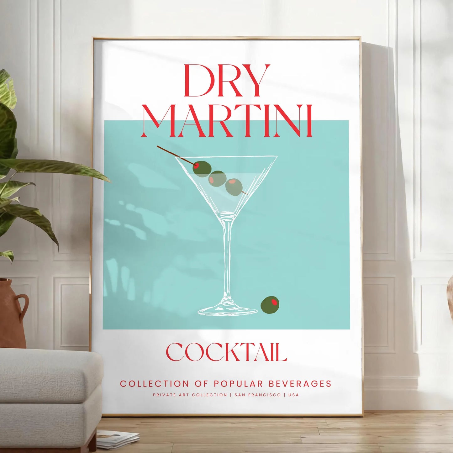 decor vibrant dry martini cocktail poster green red hues wall art enthusiasts unique gift idea splash sophistication space sizes A4 cm A0