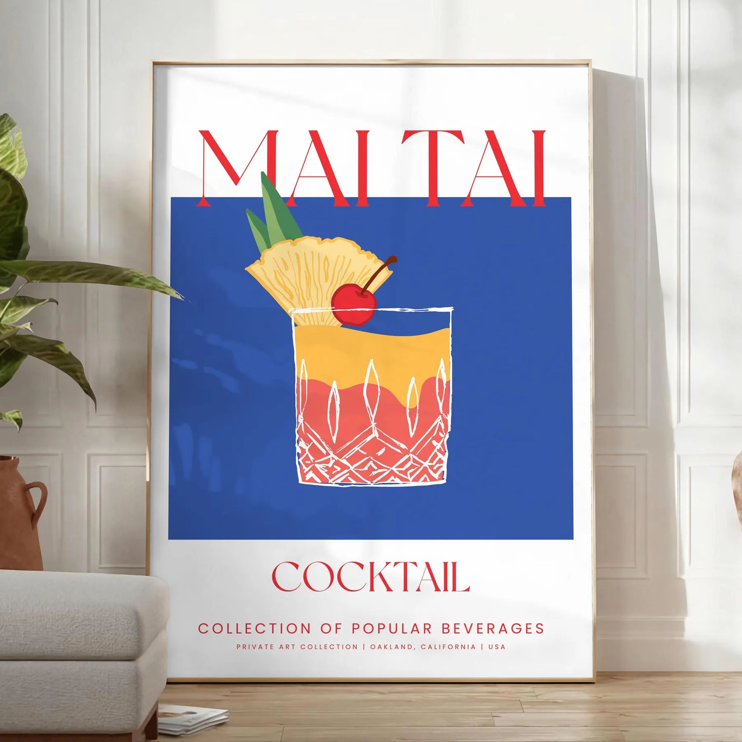 splash tropical flair space vibrant Mai Tai cocktail art poster lush greens refreshing blues eye wall perfect gift enthusiasts unframed version stunning print