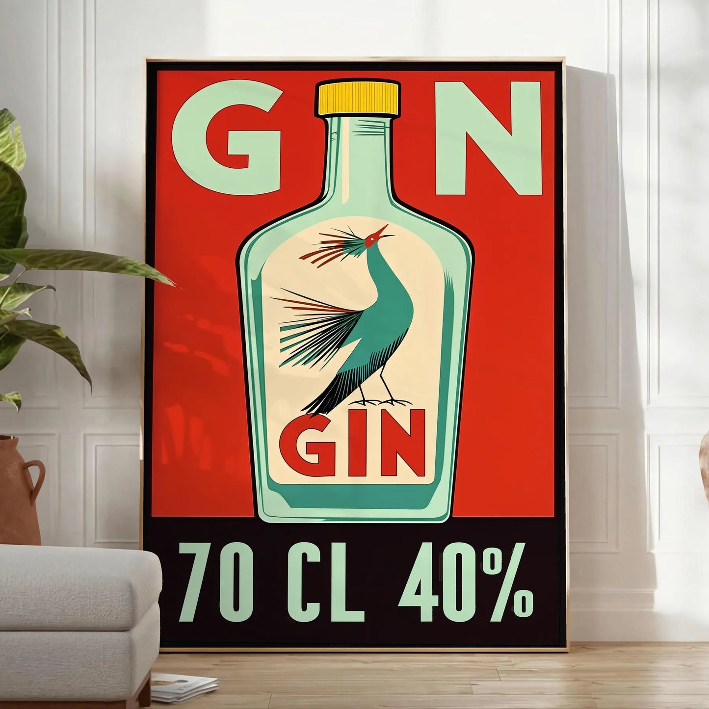 space vibrant Gin Cocktail Poster bold blend orange red hues spirit mixology enthusiasts modern décor lovers style preferences