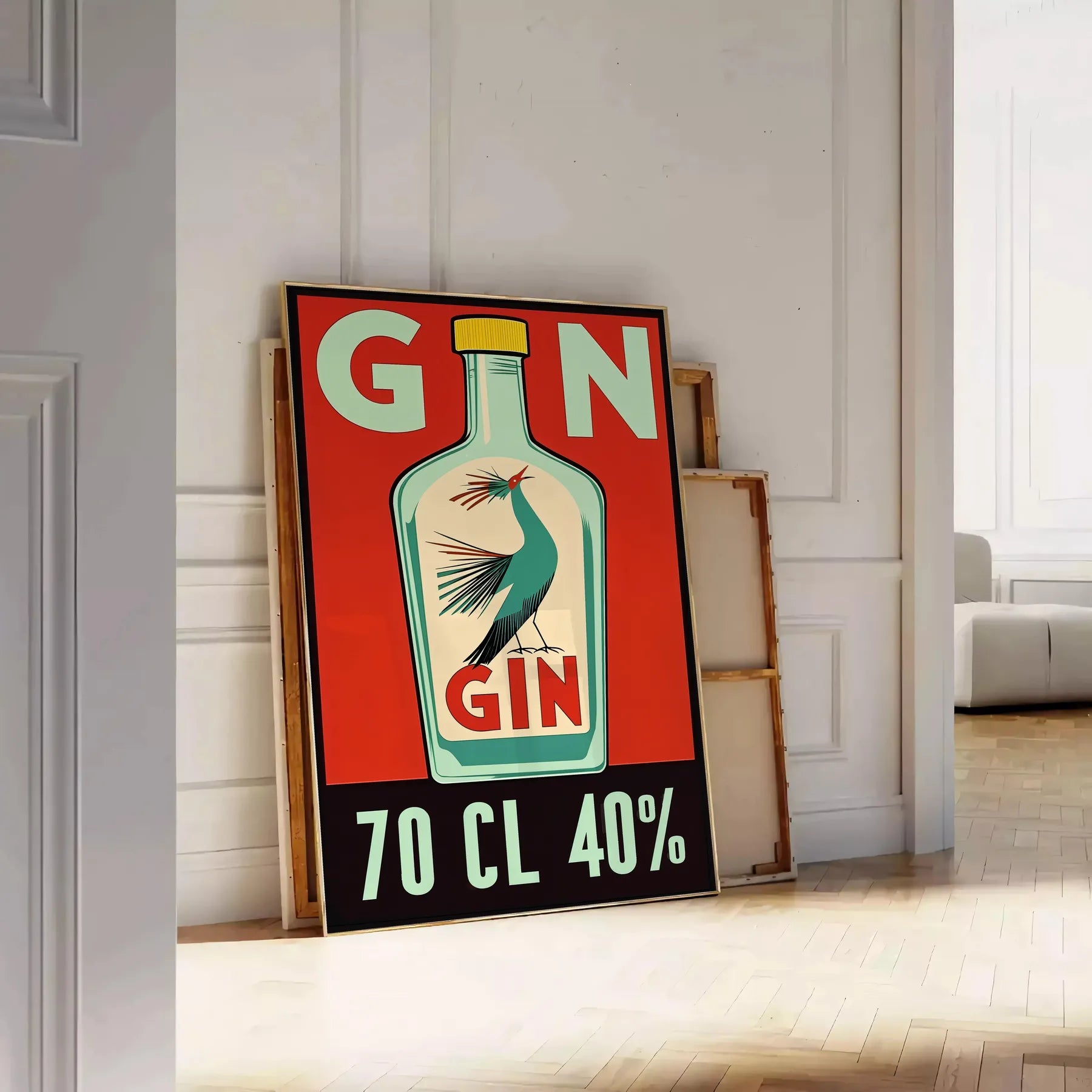 space vibrant Gin Cocktail Poster bold blend orange red hues spirit mixology enthusiasts modern décor lovers style preferences
