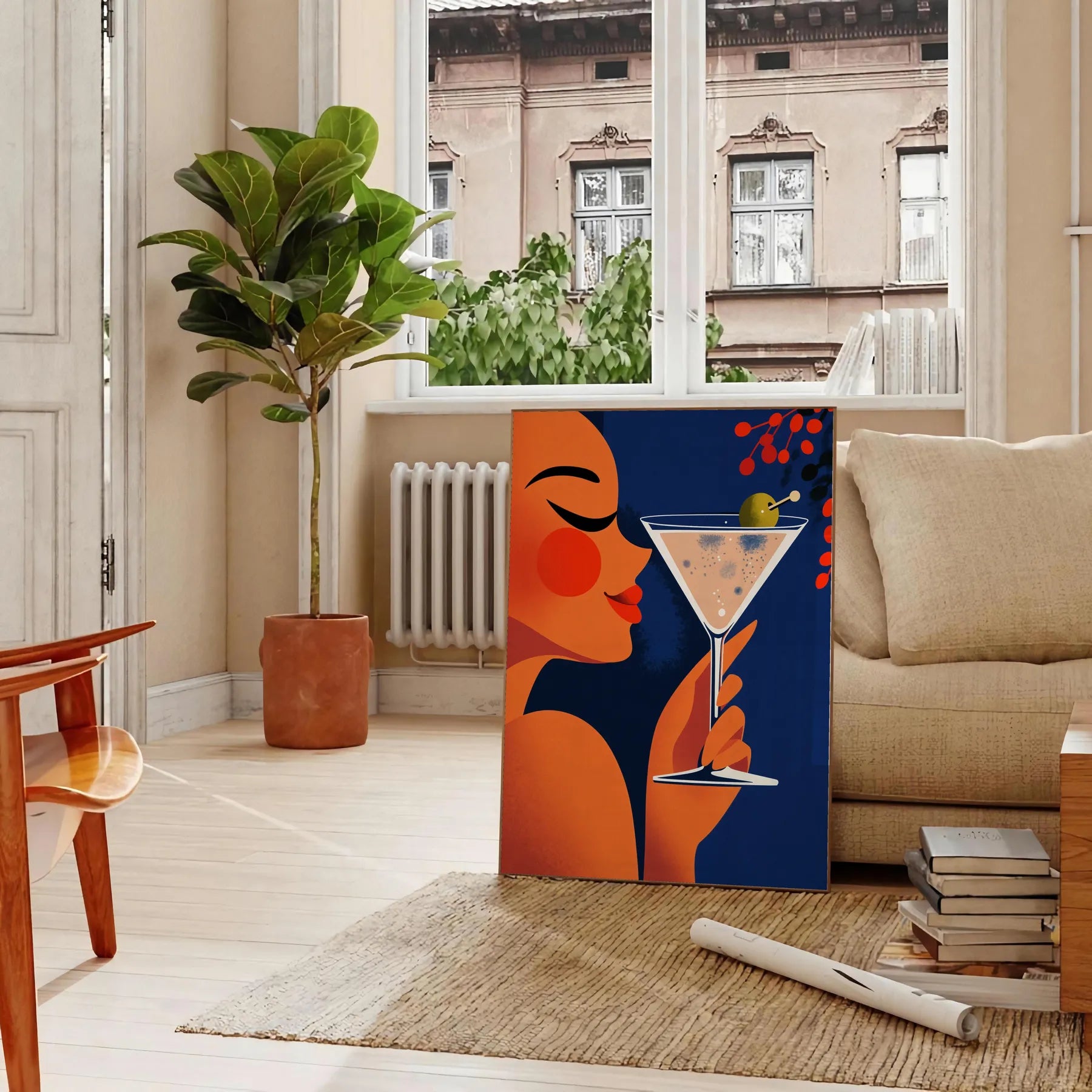 space Femme Martini Cocktail poster vibrant orange green hues art lovers enthusiasts stylish splash color room unframed version eye artwork