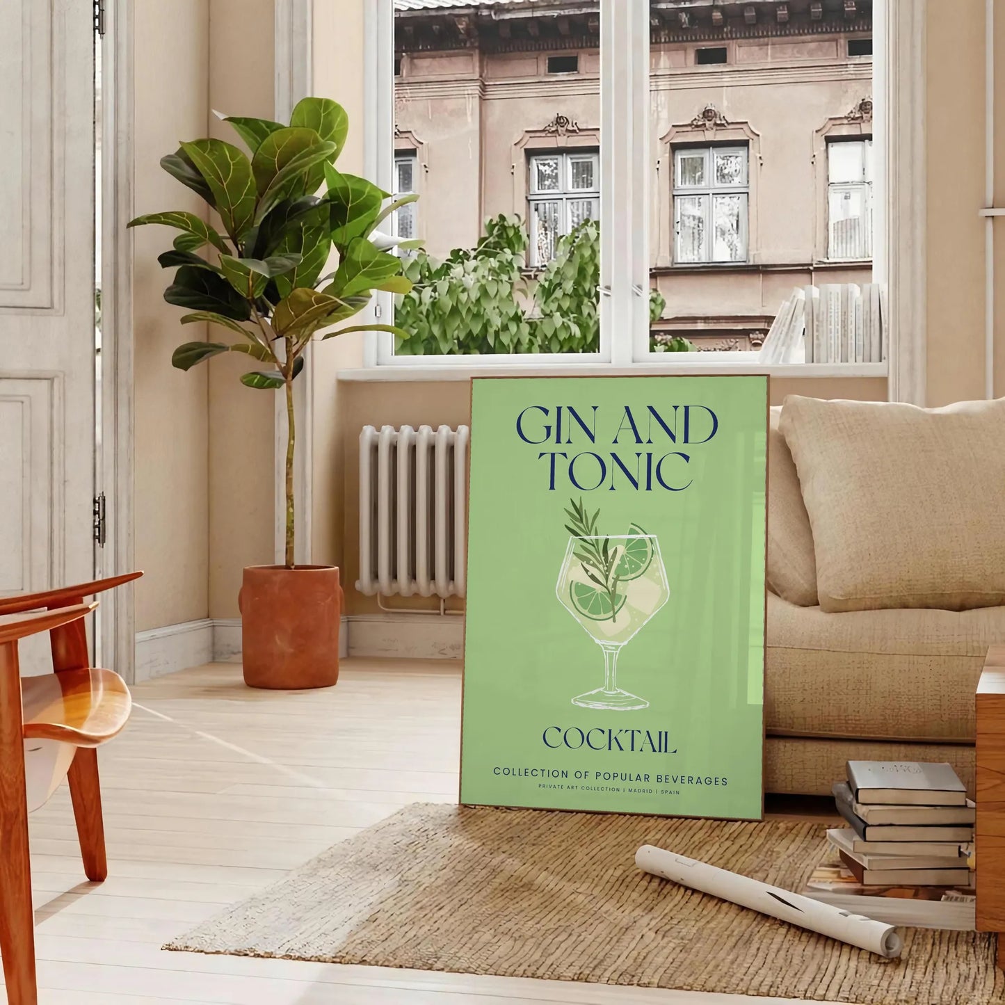 space captivating gin tonic cocktail art poster vibrant shades green blue unique gift eye wall room sizes A4 cm A0
