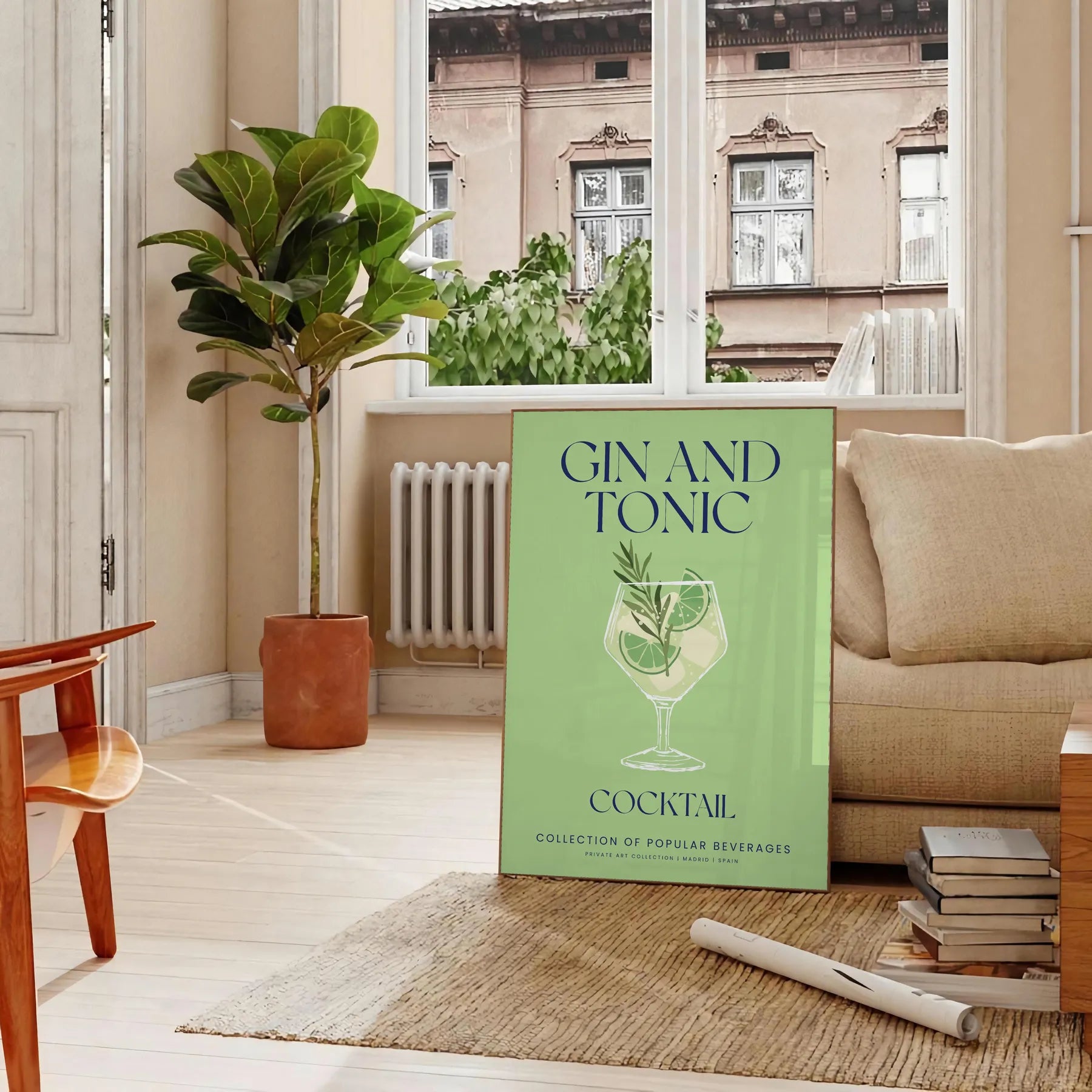 space captivating gin tonic cocktail art poster vibrant shades green blue unique gift eye wall room sizes A4 cm A0