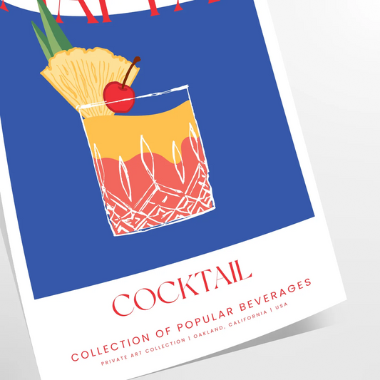 splash tropical flair space vibrant Mai Tai cocktail art poster lush greens refreshing blues eye wall perfect gift enthusiasts unframed version stunning print