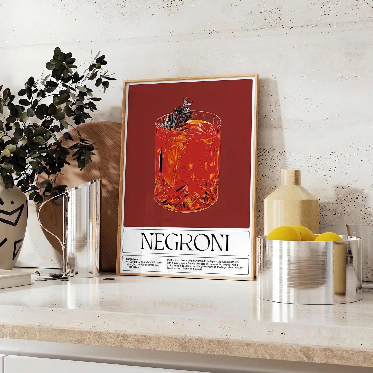 space stunning Negroni cocktail poster black green home bar unique gift captivating wall art décor sizes A4 cm A0